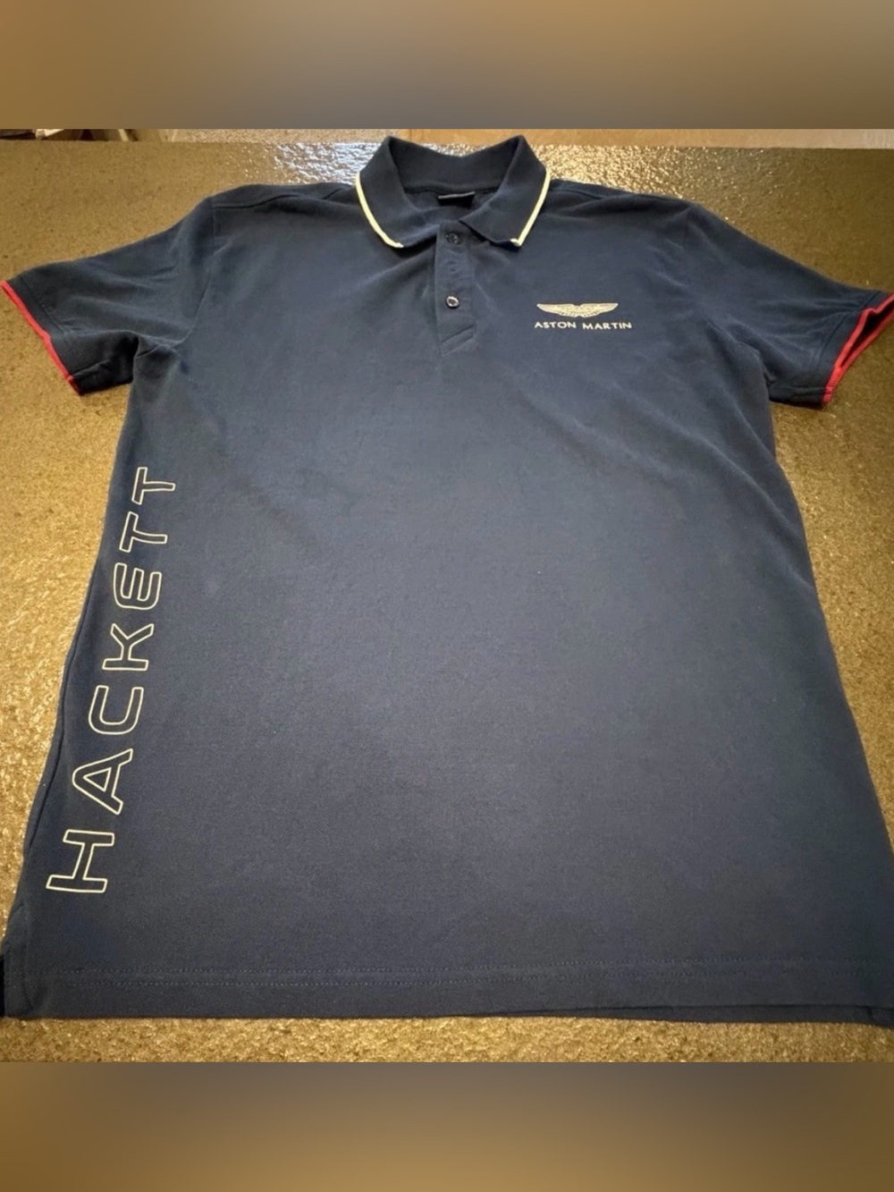 Hackett Aston Martin Racing Blue 100% Cotton AMR Logo Polo Mens L